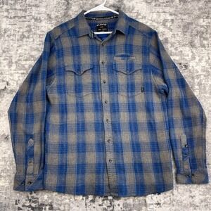 Kavu Men XL Flannel Shirt Blu Grey Plaid Long Sleeve Cotton Button Down Gorpcore